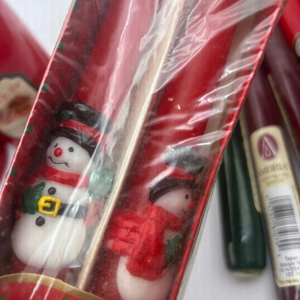 Vintage Christmas Candle Lot Red Green Taper Pillar Santa Snowman Ambria 12pc